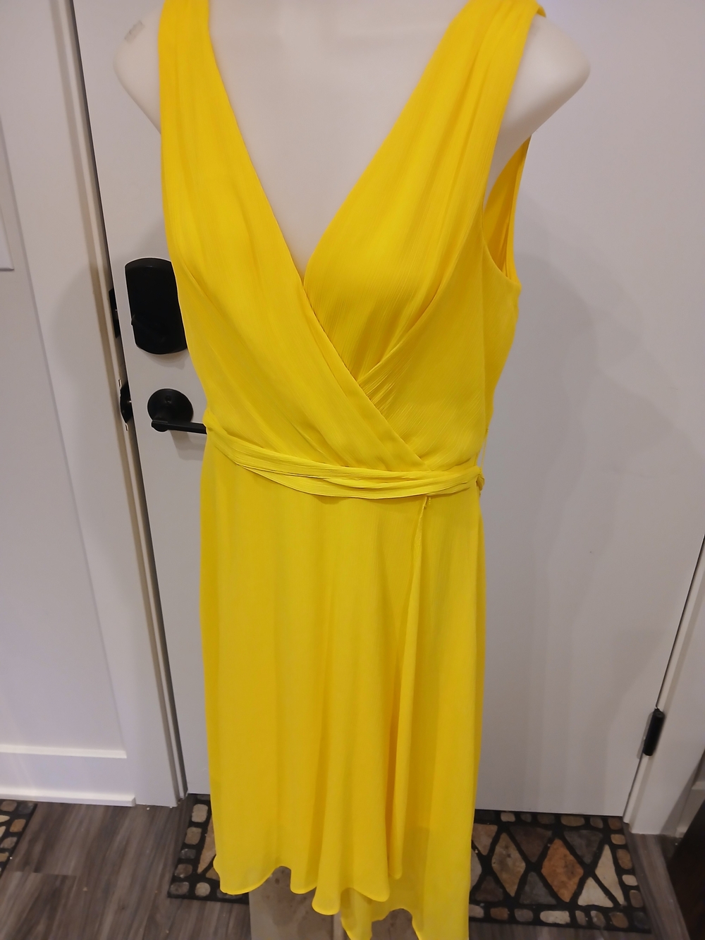 DKNY Bright Yellow Sleeveless V-Neck Wrap Dress